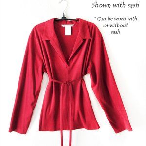 Max Studio Berry Red Faux Suede Long Sleeve Top with Matching Sash - Size XL